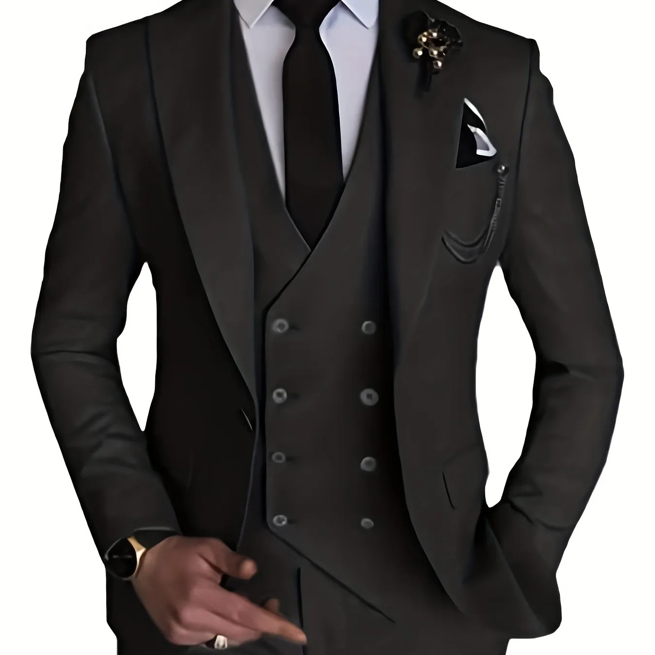 3pcs Men's Gentlemen Suits With Slim Fit Blazer Double Breasted Vest Pants Set