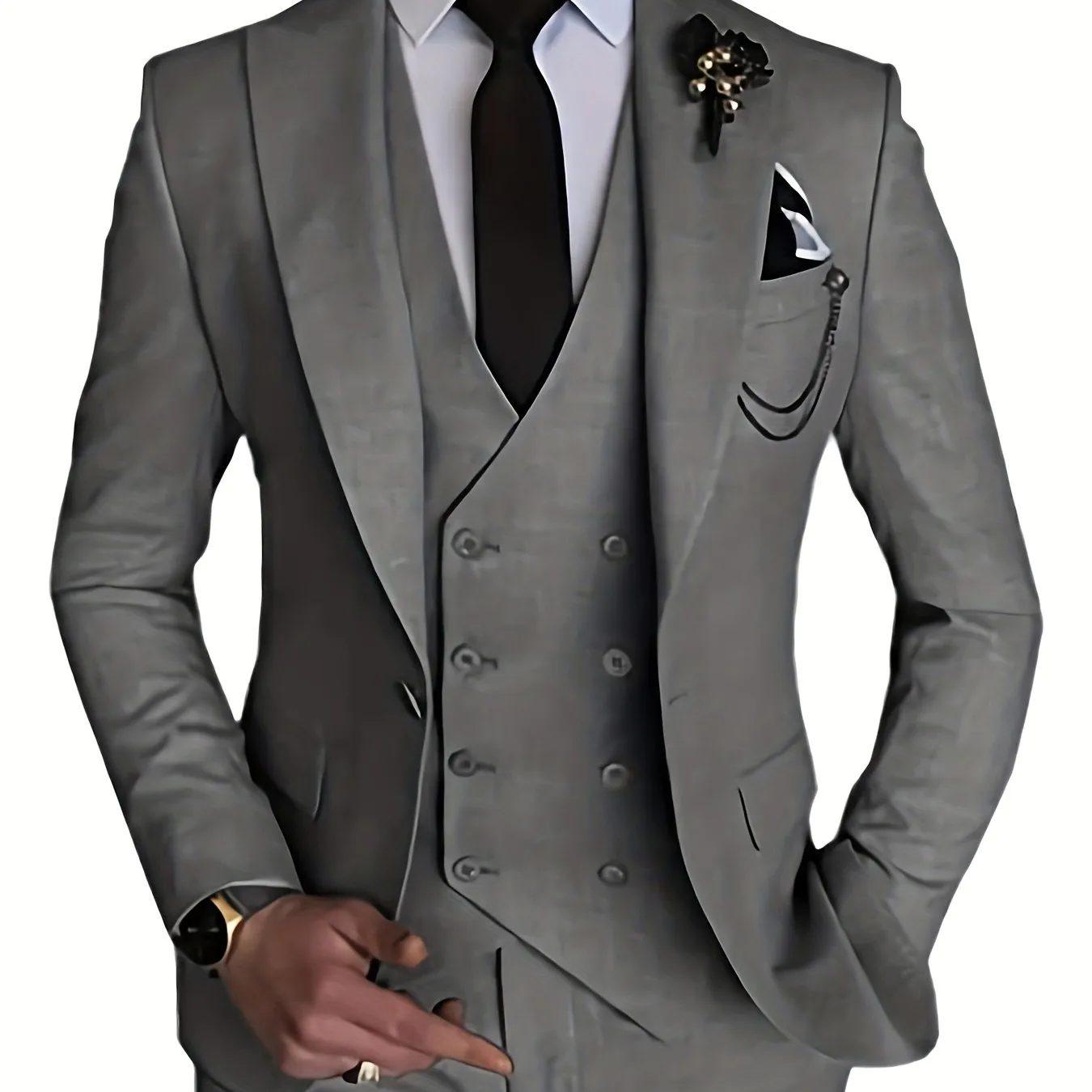 3pcs Men's Gentlemen Suits With Slim Fit Blazer Double Breasted Vest Pants Set