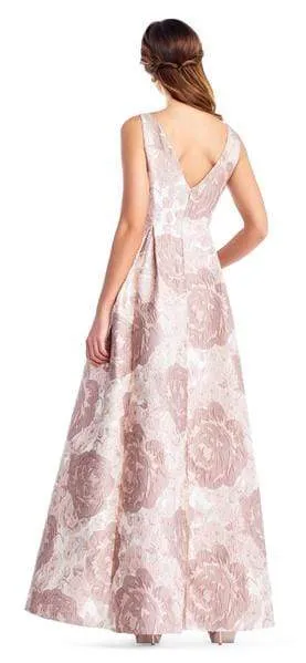 Adrianna Papell - Embellished Bateau A-line Dress AP1E203263 - 1 pc Taupe Multi In Size 14 Available