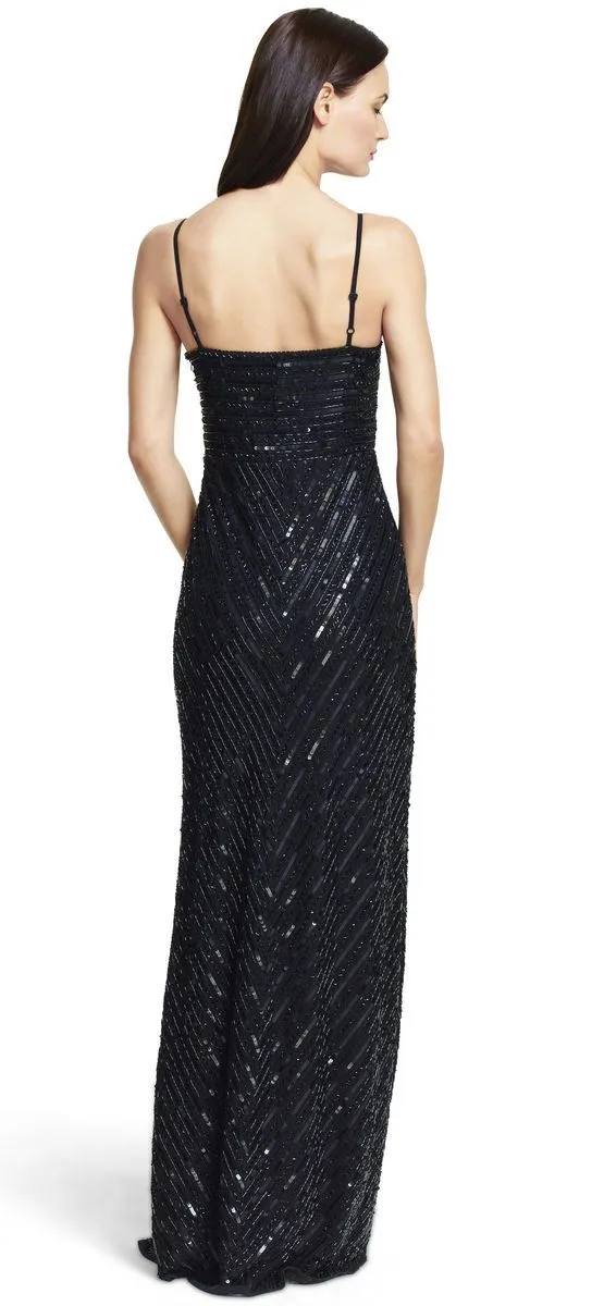 Adrianna Papell - Fine Strap Fully Beaded V-Neck Gown 91905320