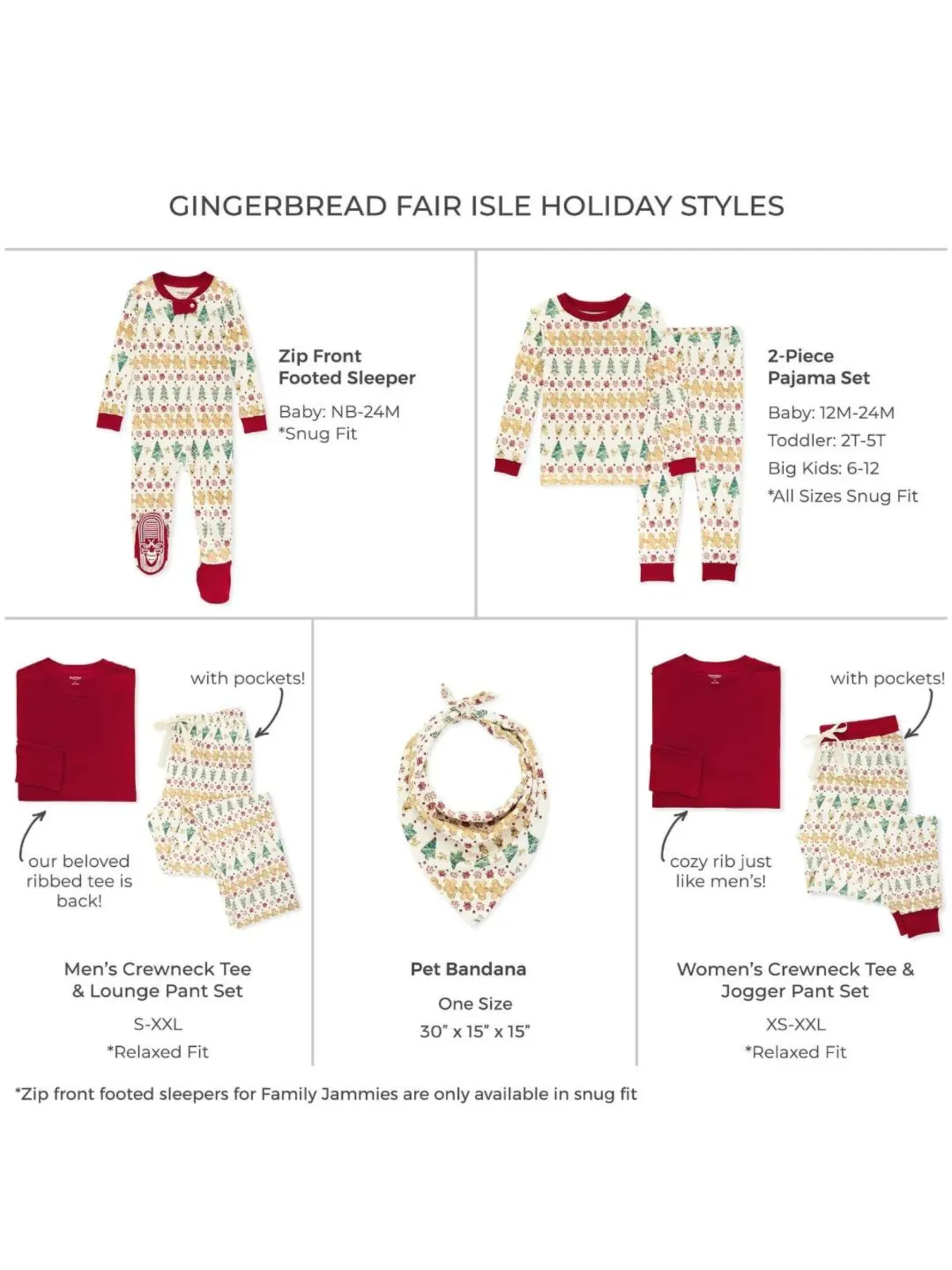 Adult Men's Tee & Lounge Pant Pajama Set, Gingerbread Fair Isle