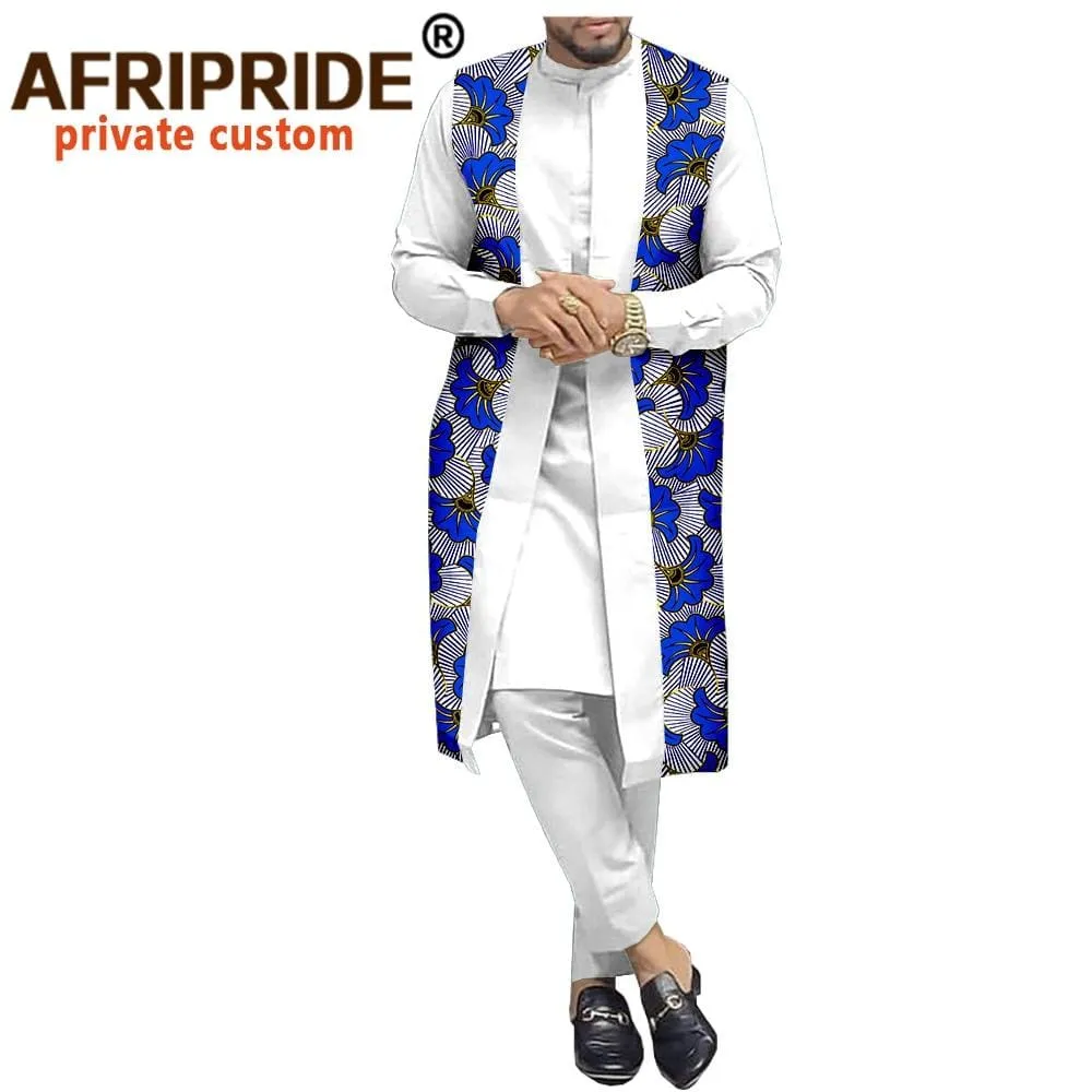 African Traditional Clothing for Men Print Coats Dashiki Shirts and Ankara Pants 3 Piece Set Tribal Outfits Plus Size A2016034