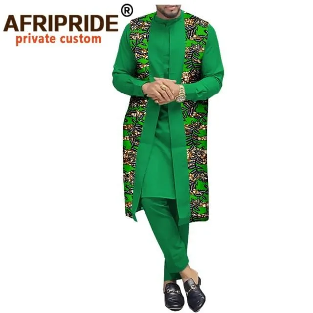 African Traditional Clothing for Men Print Coats Dashiki Shirts and Ankara Pants 3 Piece Set Tribal Outfits Plus Size A2016034