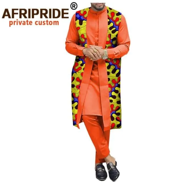 African Traditional Clothing for Men Print Coats Dashiki Shirts and Ankara Pants 3 Piece Set Tribal Outfits Plus Size A2016034