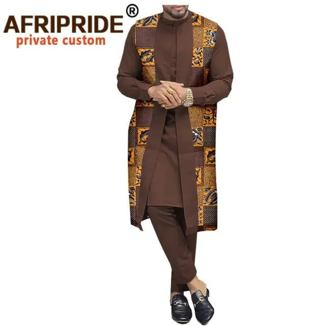 African Traditional Clothing for Men Print Coats Dashiki Shirts and Ankara Pants 3 Piece Set Tribal Outfits Plus Size A2016034