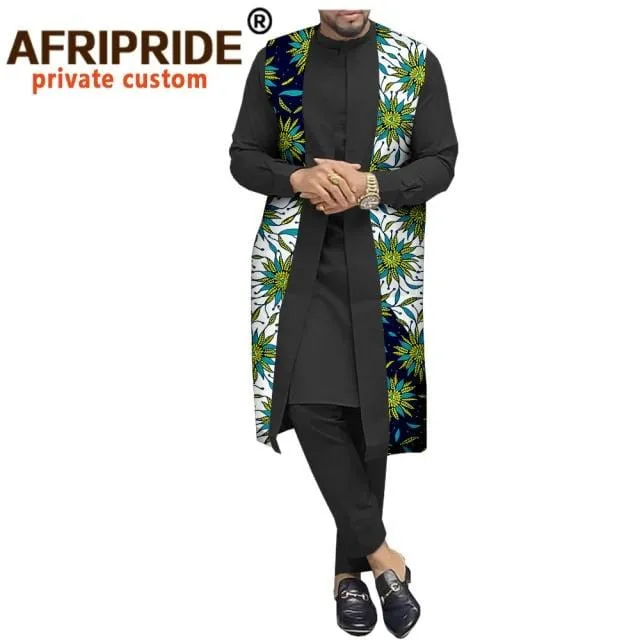 African Traditional Clothing for Men Print Coats Dashiki Shirts and Ankara Pants 3 Piece Set Tribal Outfits Plus Size A2016034