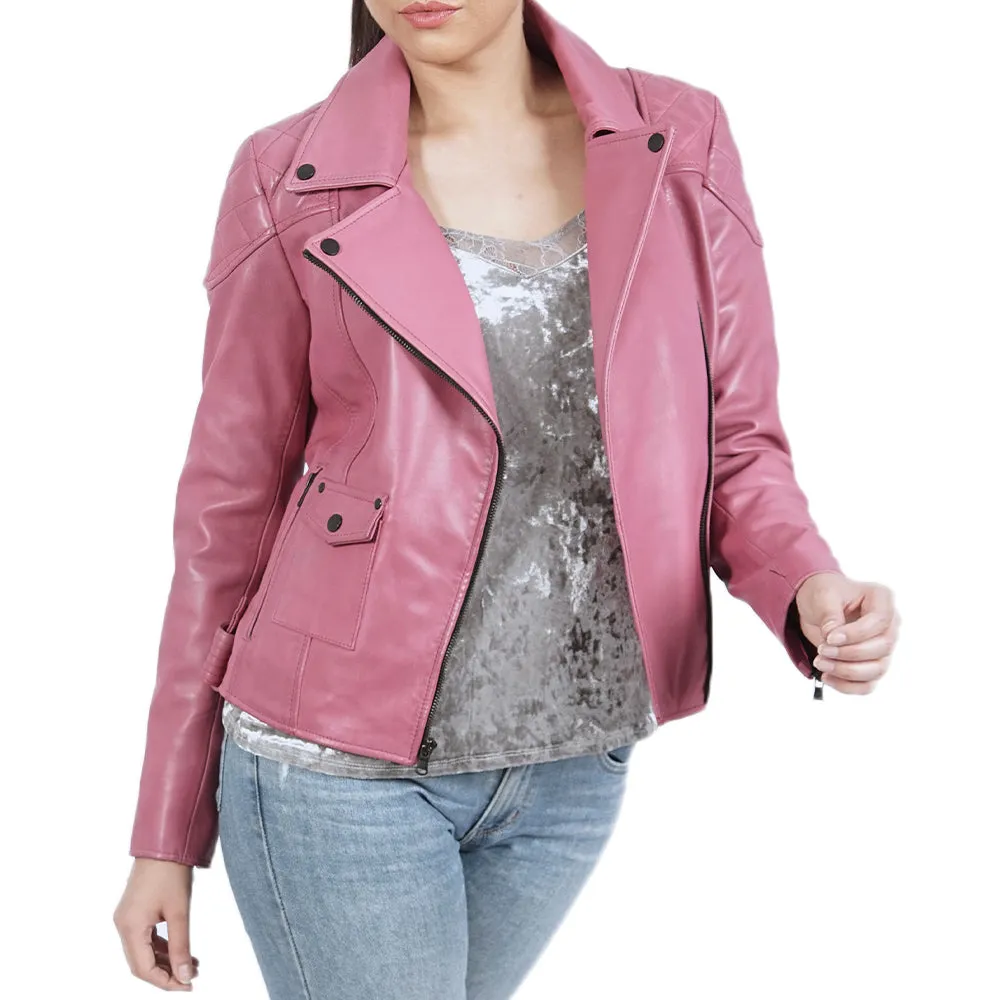 Asymmetrical Zip Biker Hot Pink Leather Jacket