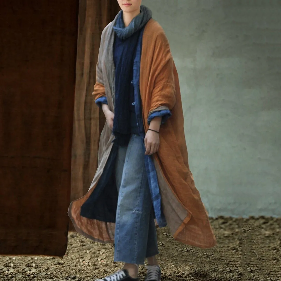 BABAKUD Double Color Linen Large Size Casual Loose Cardigan Coat