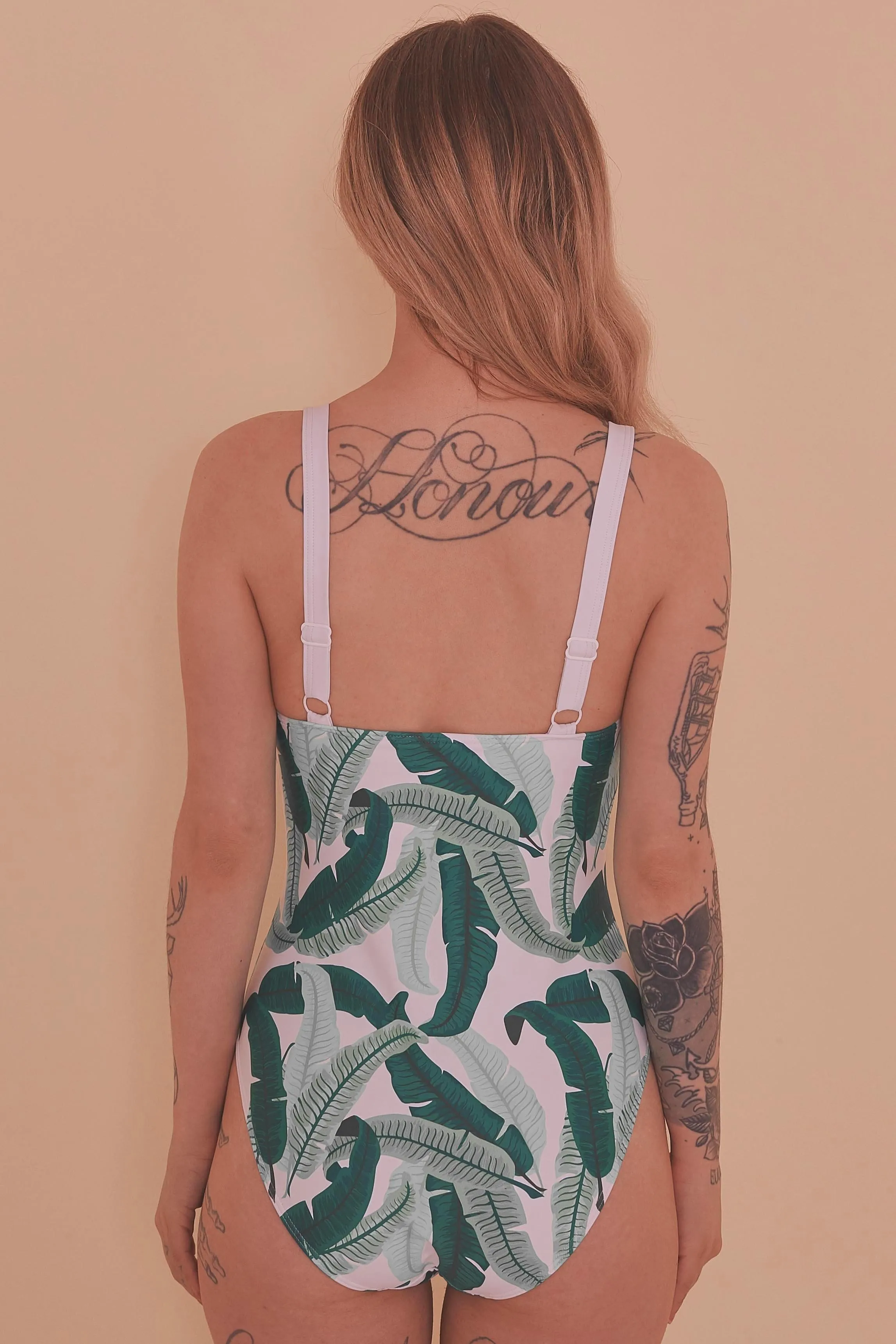 Banana Leaf Print Knot Front Swimsuit