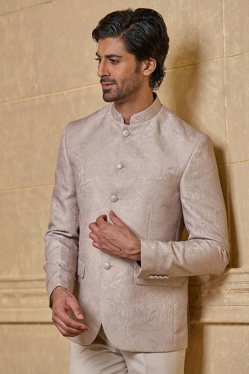 Beige Classic Jacquard Bandhgala