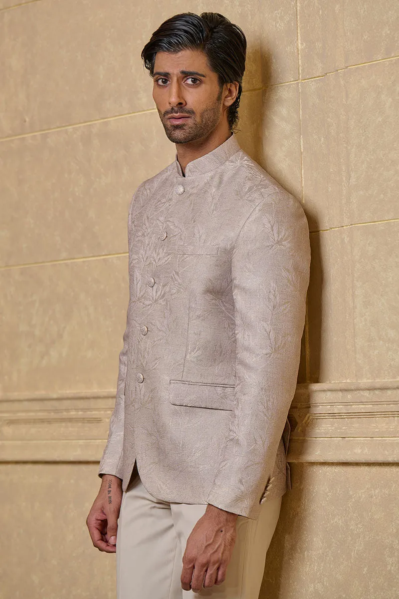 Beige Classic Jacquard Bandhgala