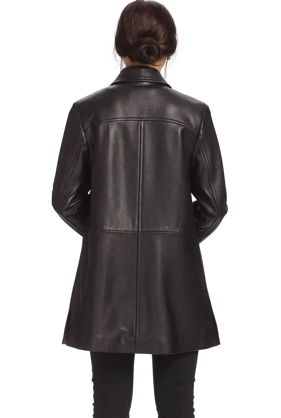 BGSD Women Hannah Lambskin Leather A-Line Coat