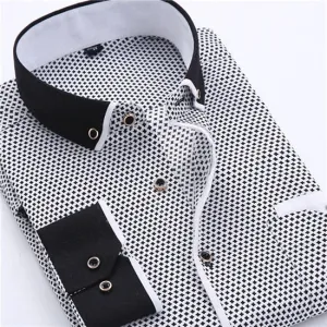 Big Size 4XL Men  Shirt 2022 New Arrival Long Sleeve Slim Fit Button Down Collar High Quality Printed Business Shirts MCL18