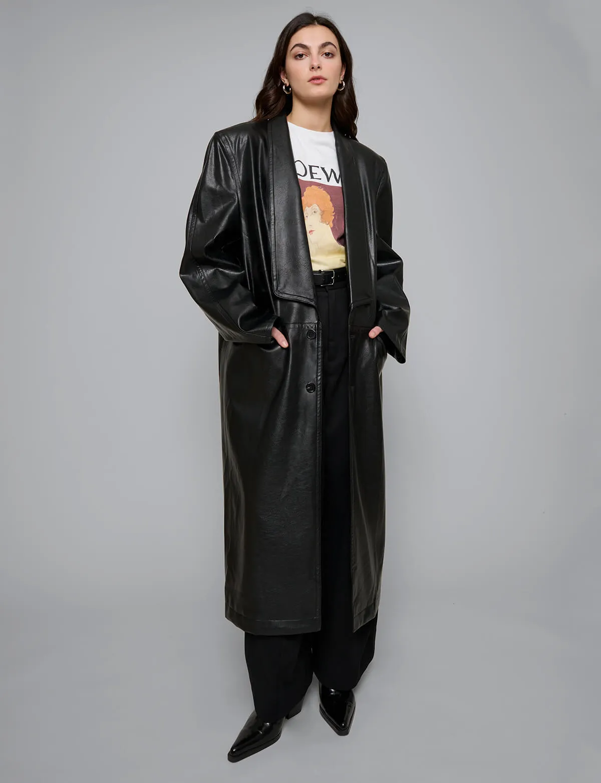 Black Leather Trench Coat