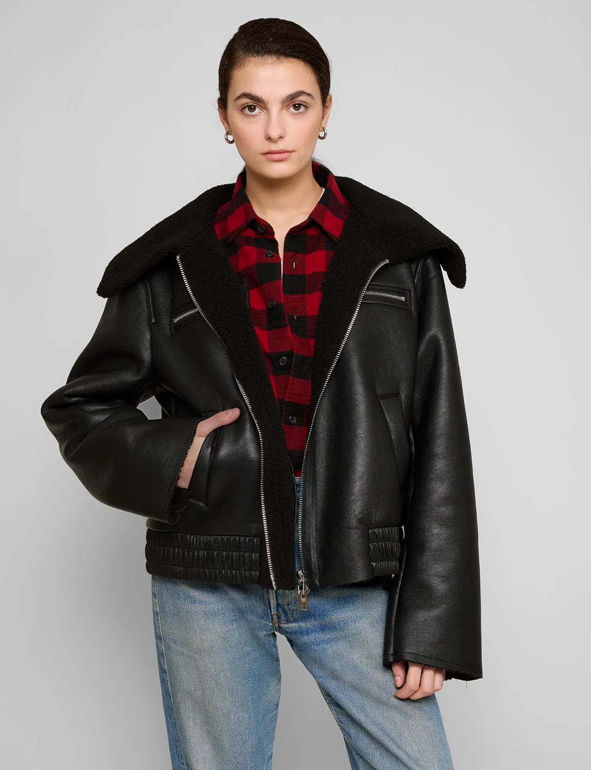 Black Shearling Collar Jacket