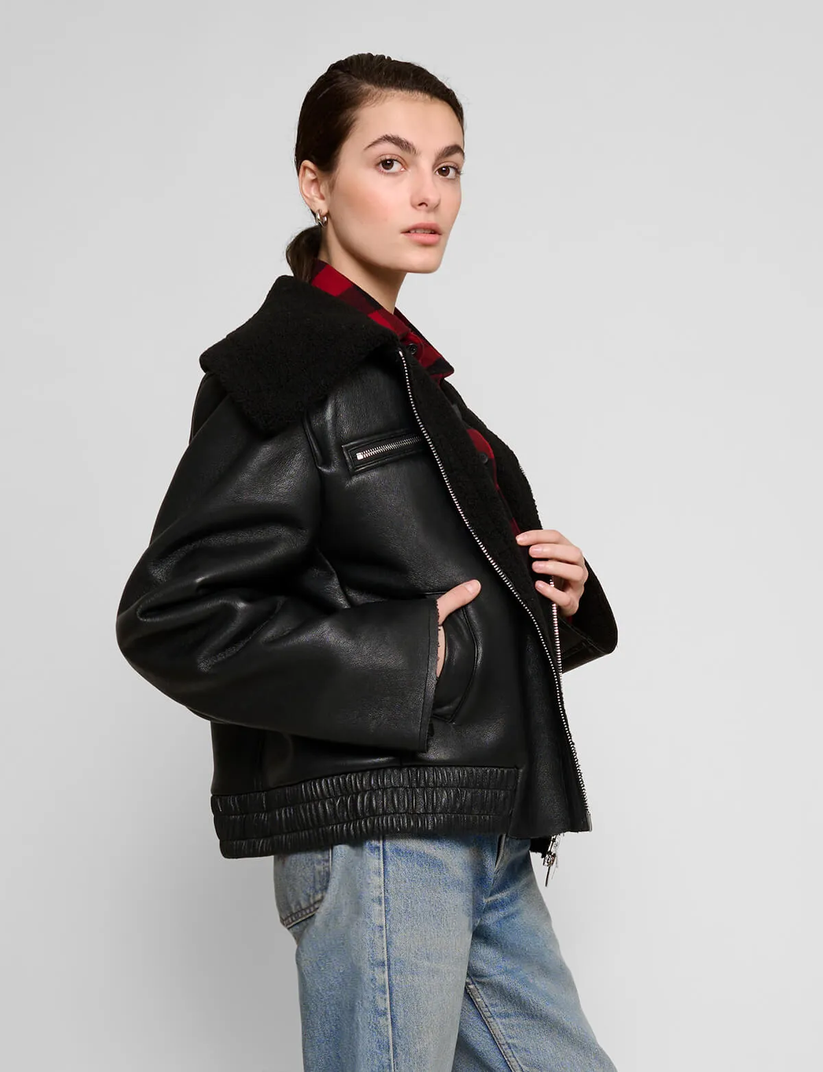 Black Shearling Collar Jacket