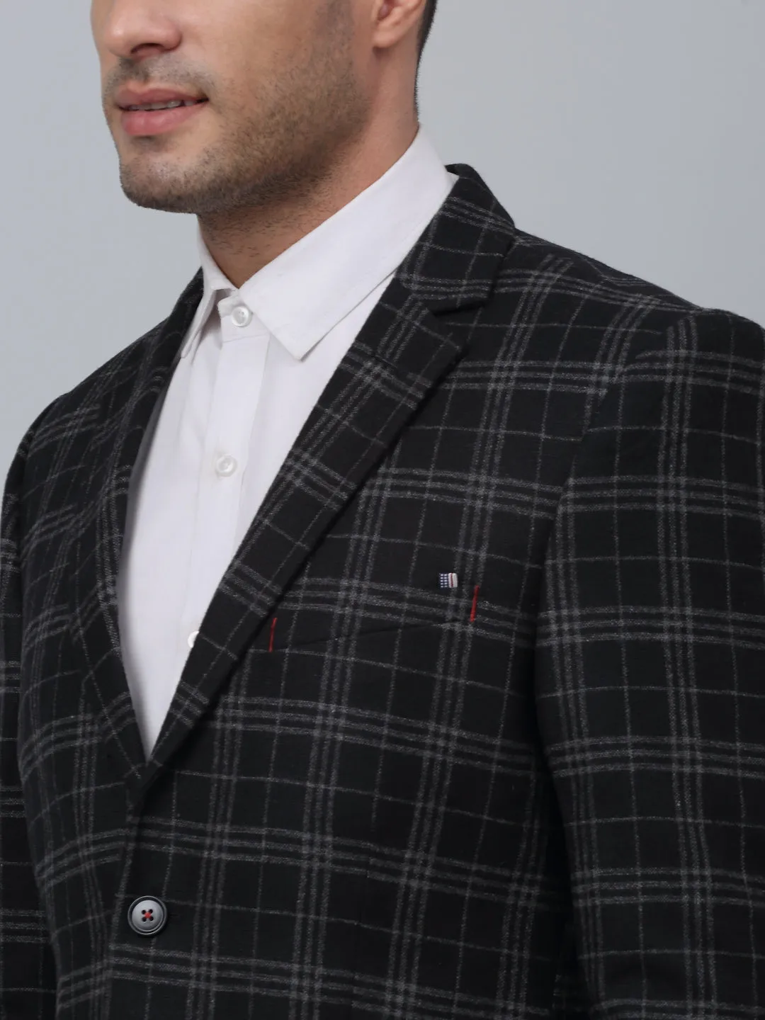 Cantabil Black Checkered Full Sleeves Formal Blazer For Men