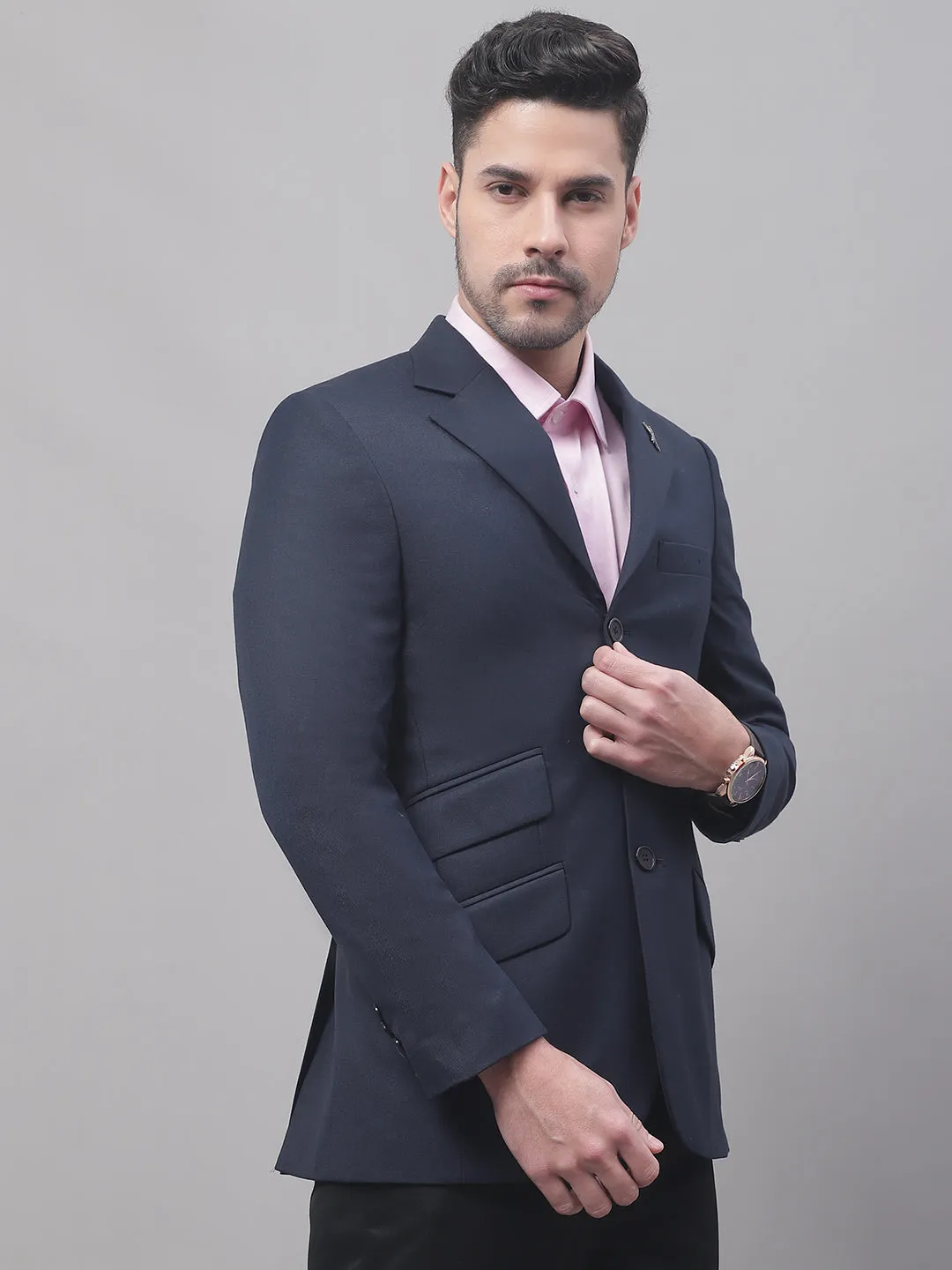 Cantabil Blue Solid Full Sleeves Formal Blazer For Men