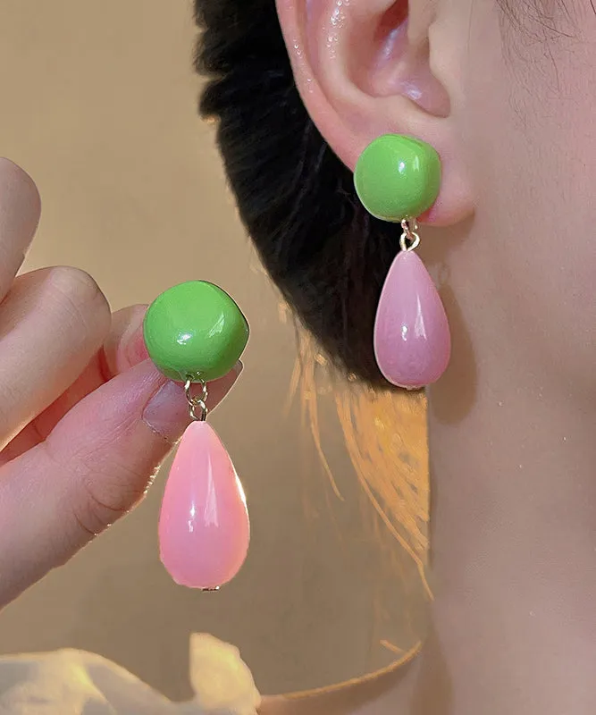 Chic Colorblock Sterling Silver Overgild Alloy Resin Drop Earrings AD1123