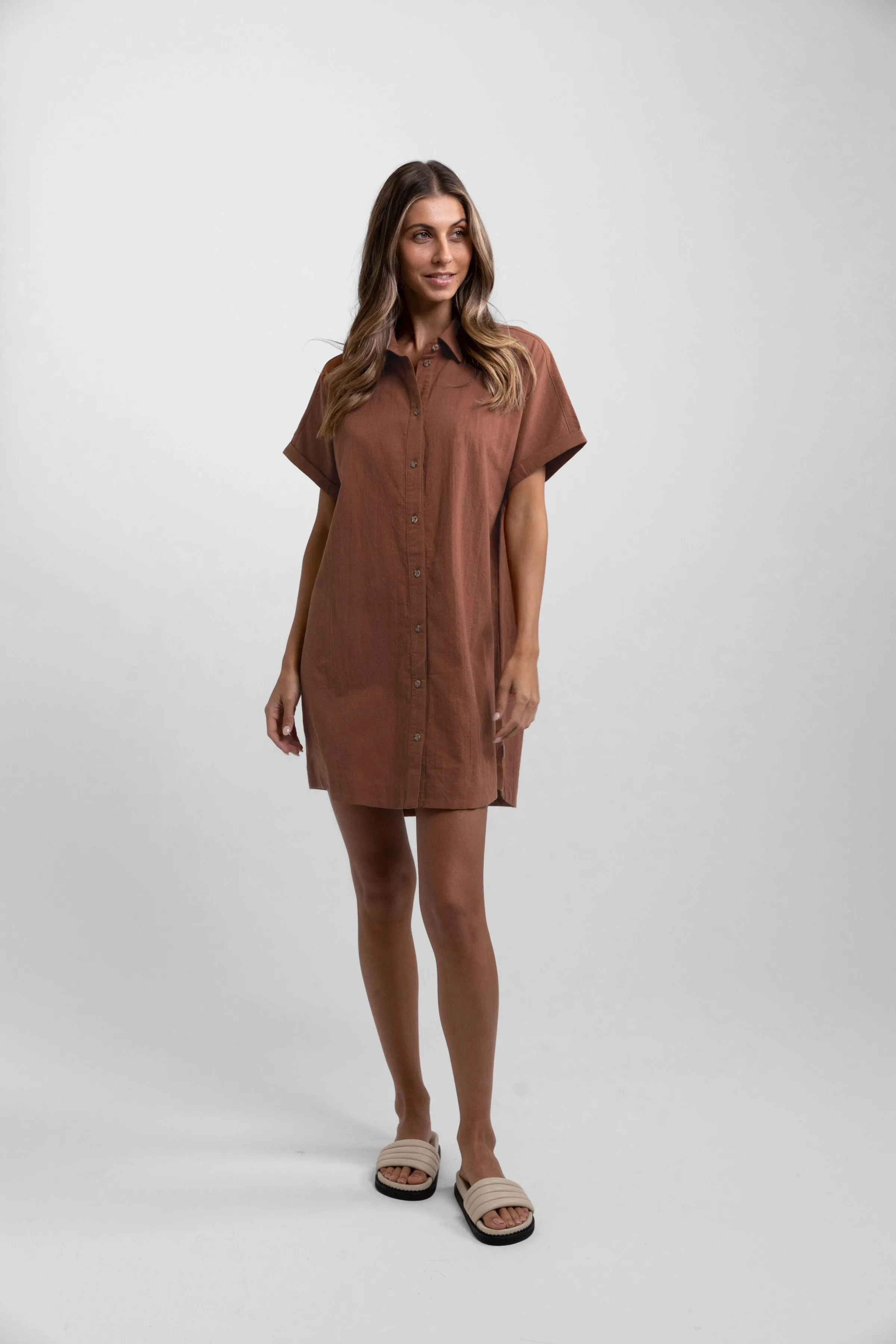 Classic Linen Shirt Dress / Baked Clay