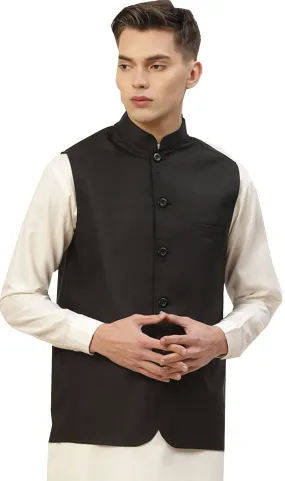 Classic Solid Color Black Jawahar Coat for Men in Premium Cotton (Black)