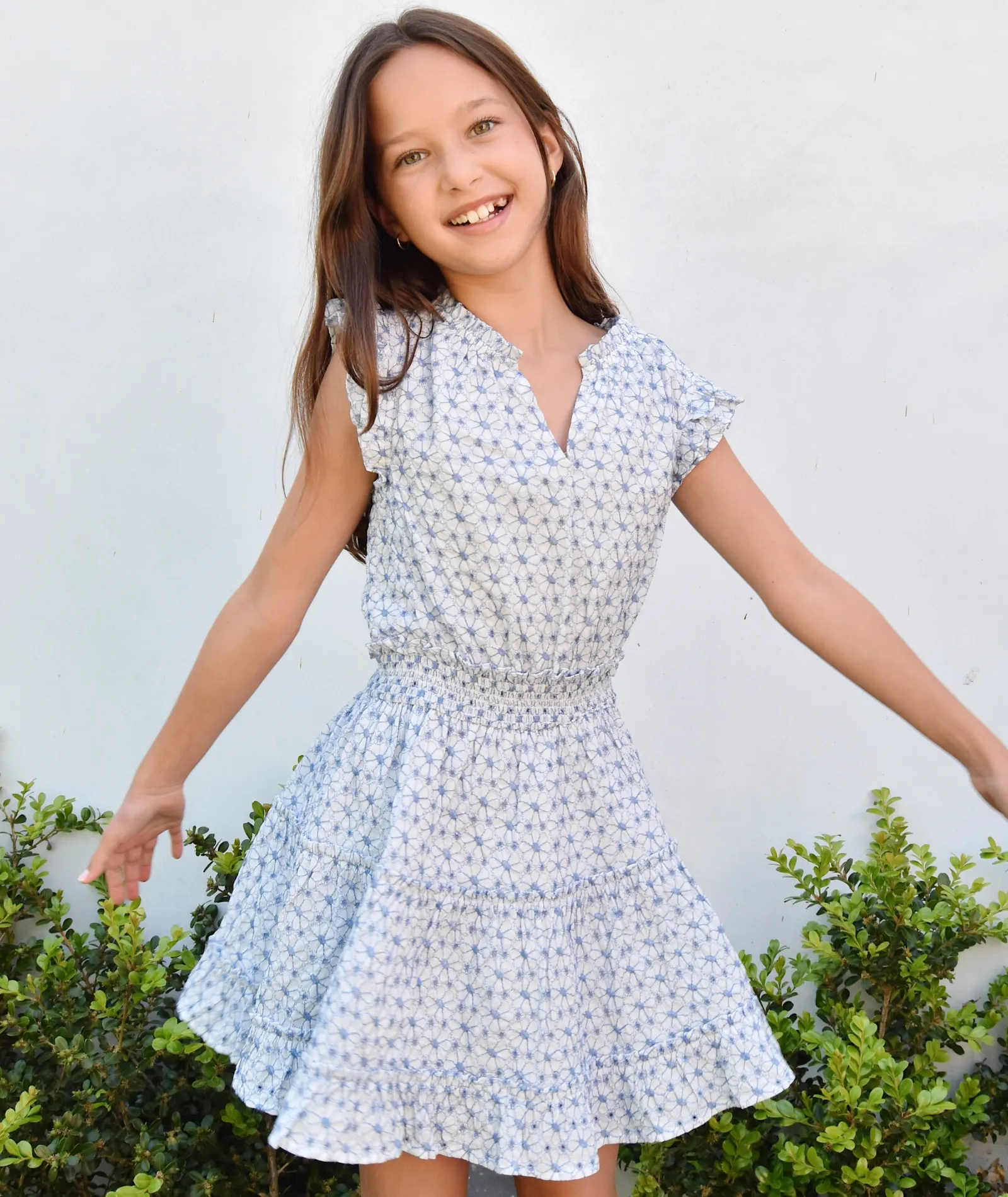 Design History Girls Blue Floral Cap Sleeve Dress