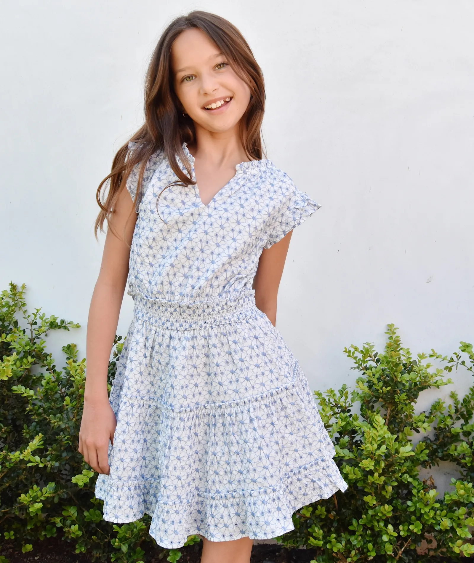 Design History Girls Blue Floral Cap Sleeve Dress