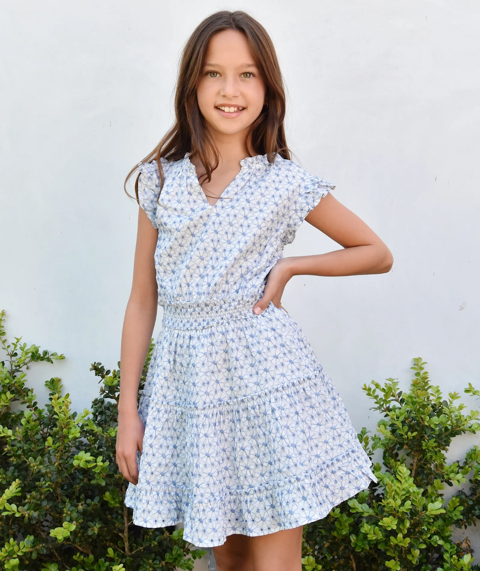 Design History Girls Blue Floral Cap Sleeve Dress