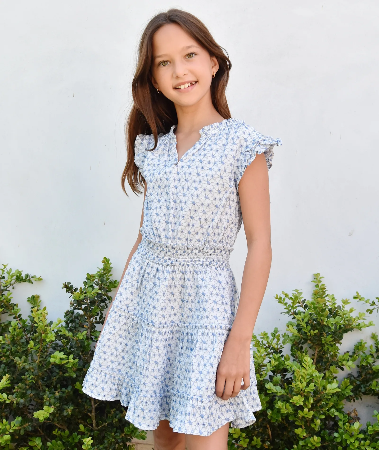 Design History Girls Blue Floral Cap Sleeve Dress