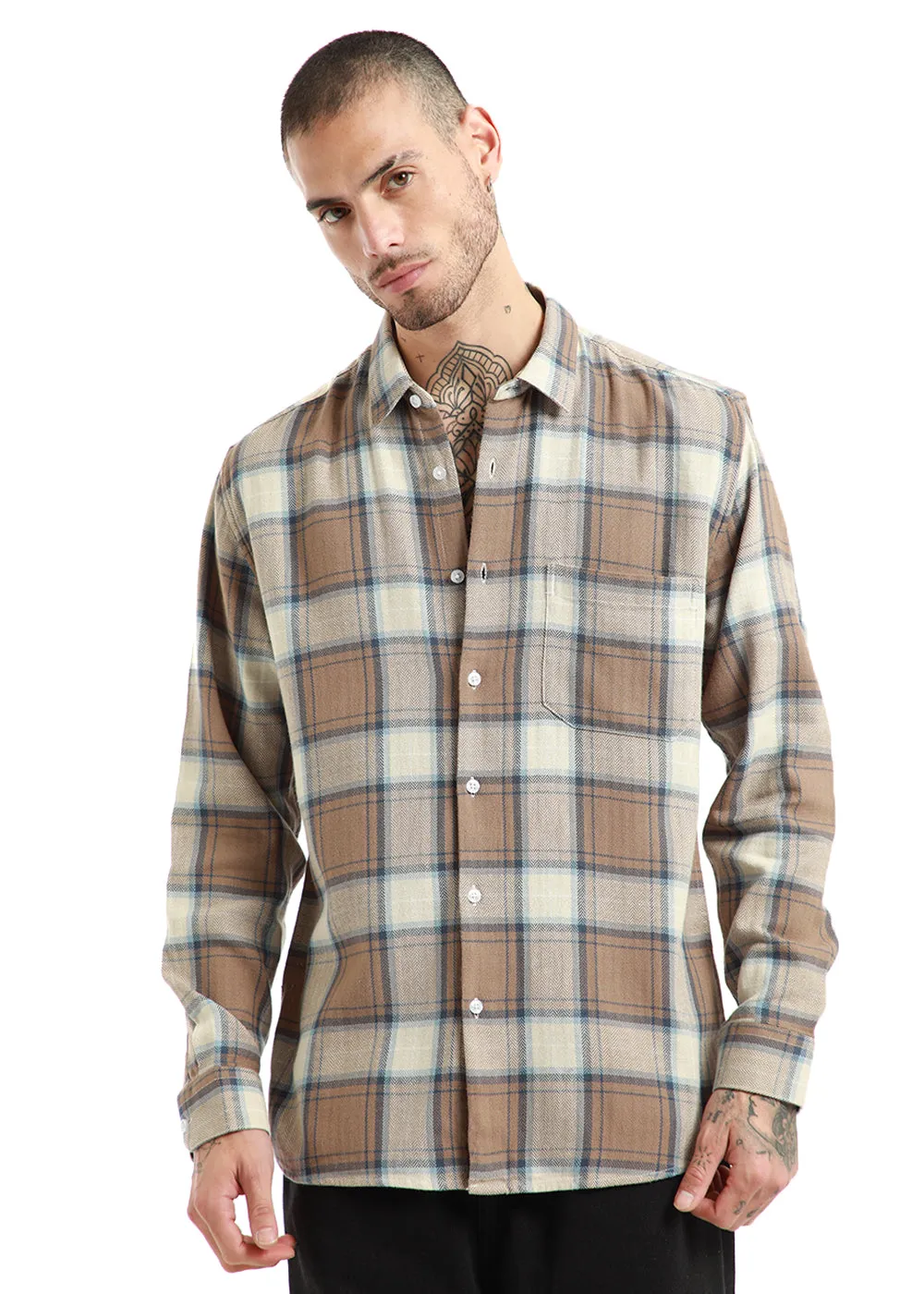 Dobby Peanut Check Shirt