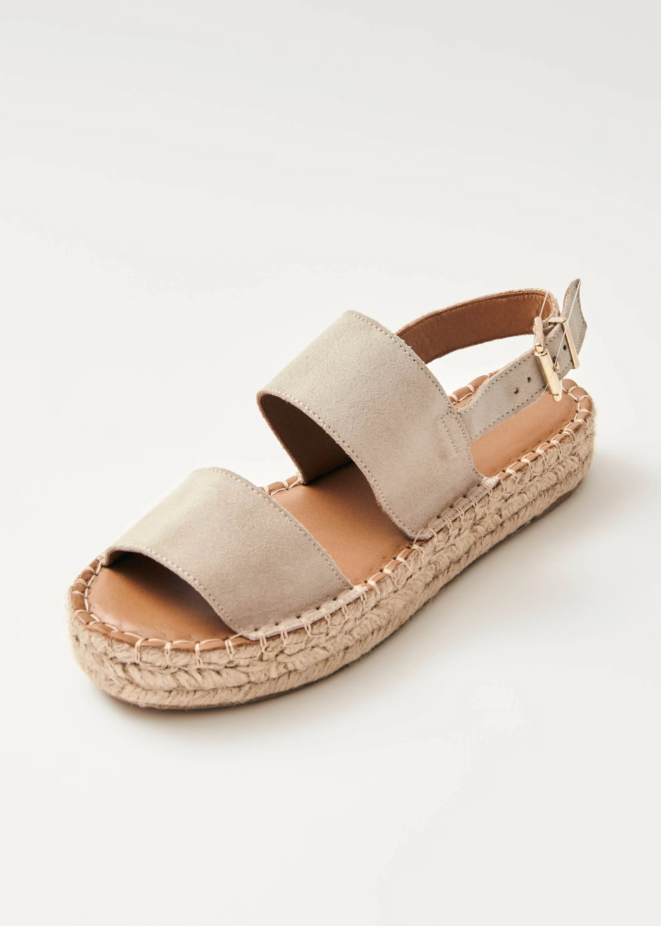 Double Strap Suede Beige Leather Espadrilles