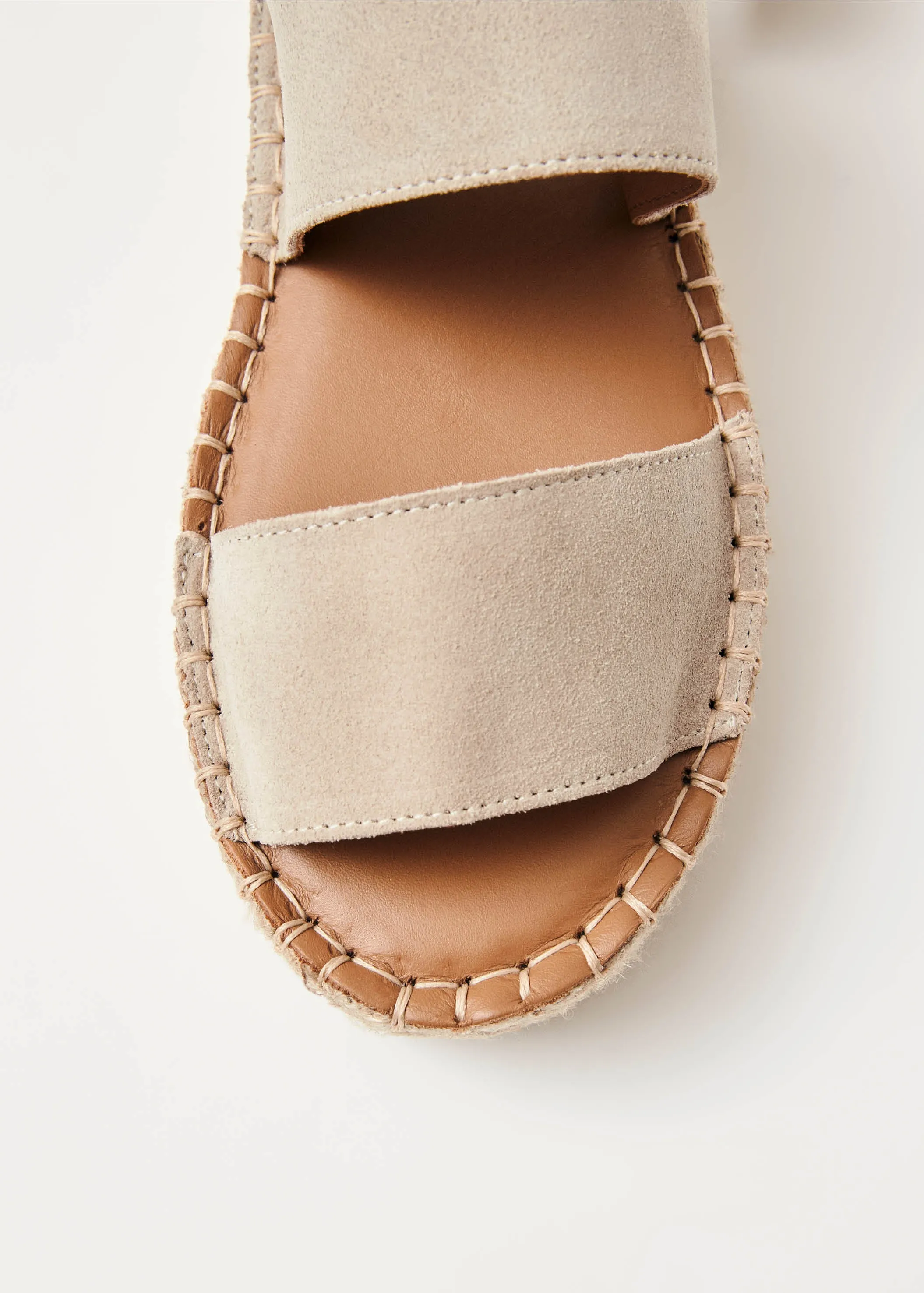 Double Strap Suede Beige Leather Espadrilles