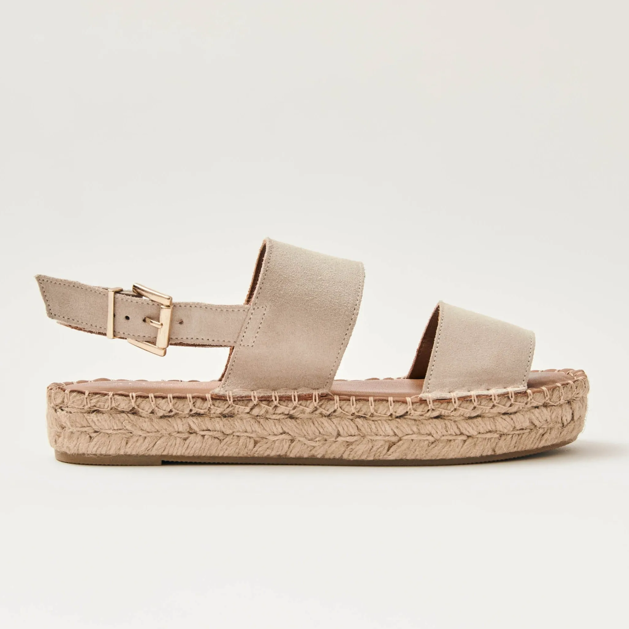 Double Strap Suede Beige Leather Espadrilles