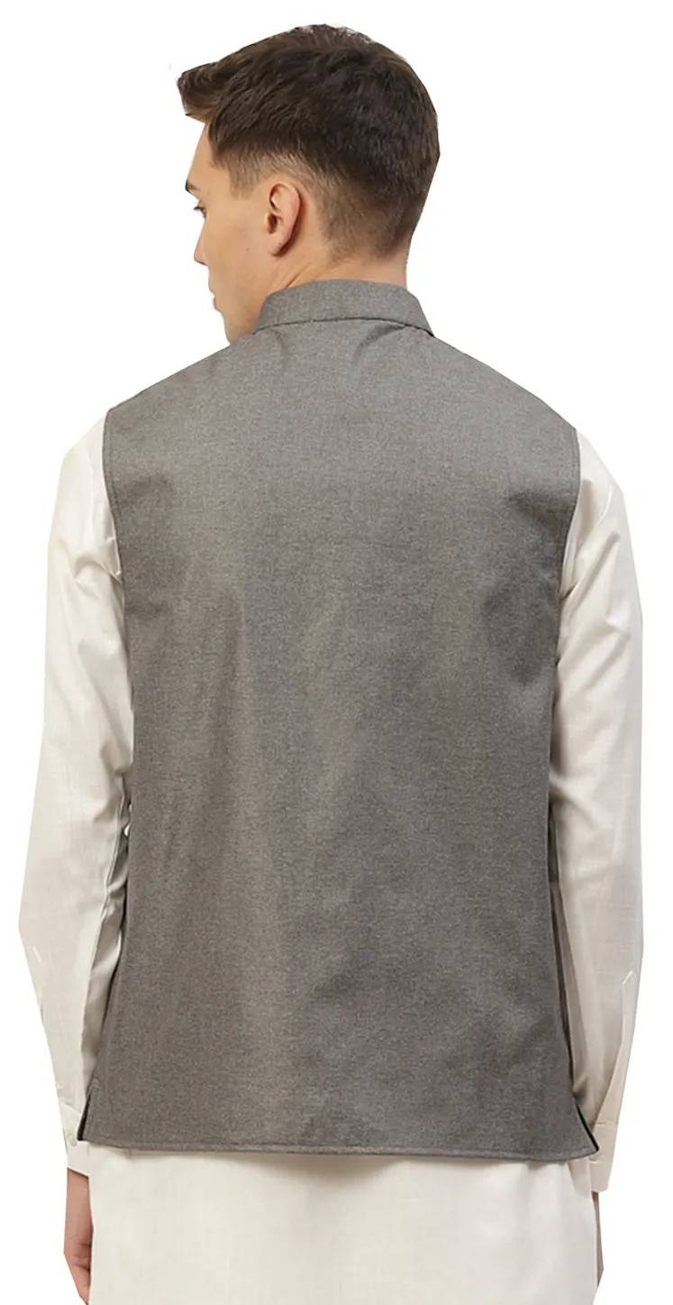 Elegant Solid Color Indian Nehru Jacket for Men in Premium Cotton (Charcoal Grey)