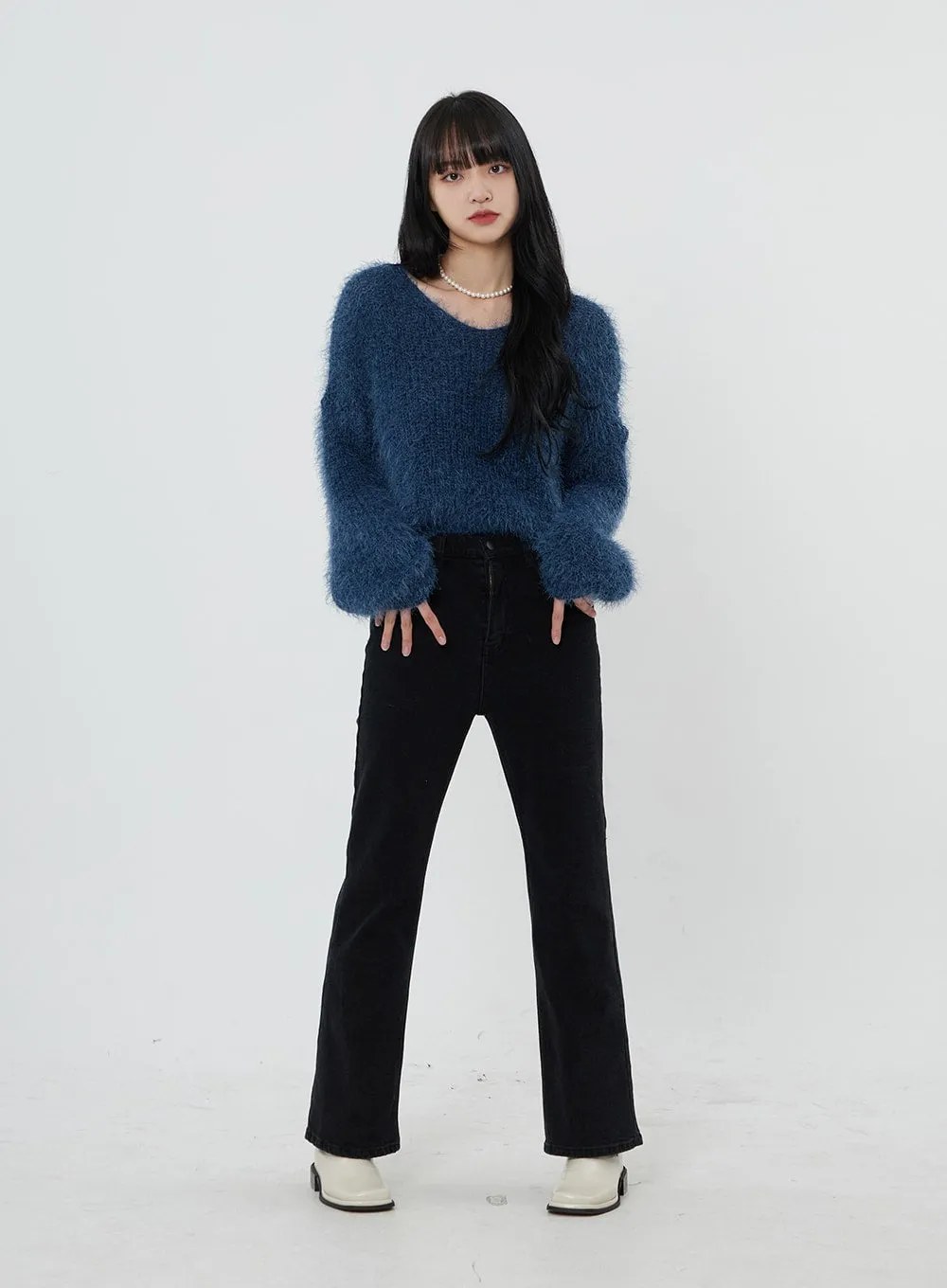 Faux Fur V-Neck Sweater OD21