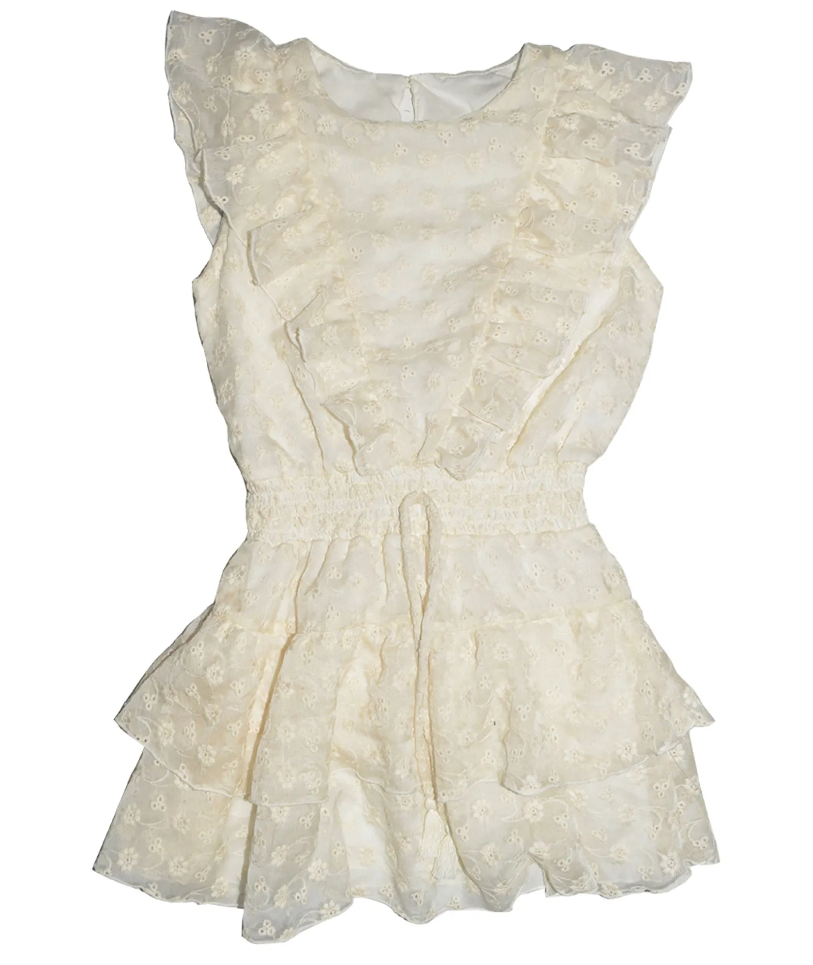 FBZ Girls Off White Eyelet Lace Ruffle Dress