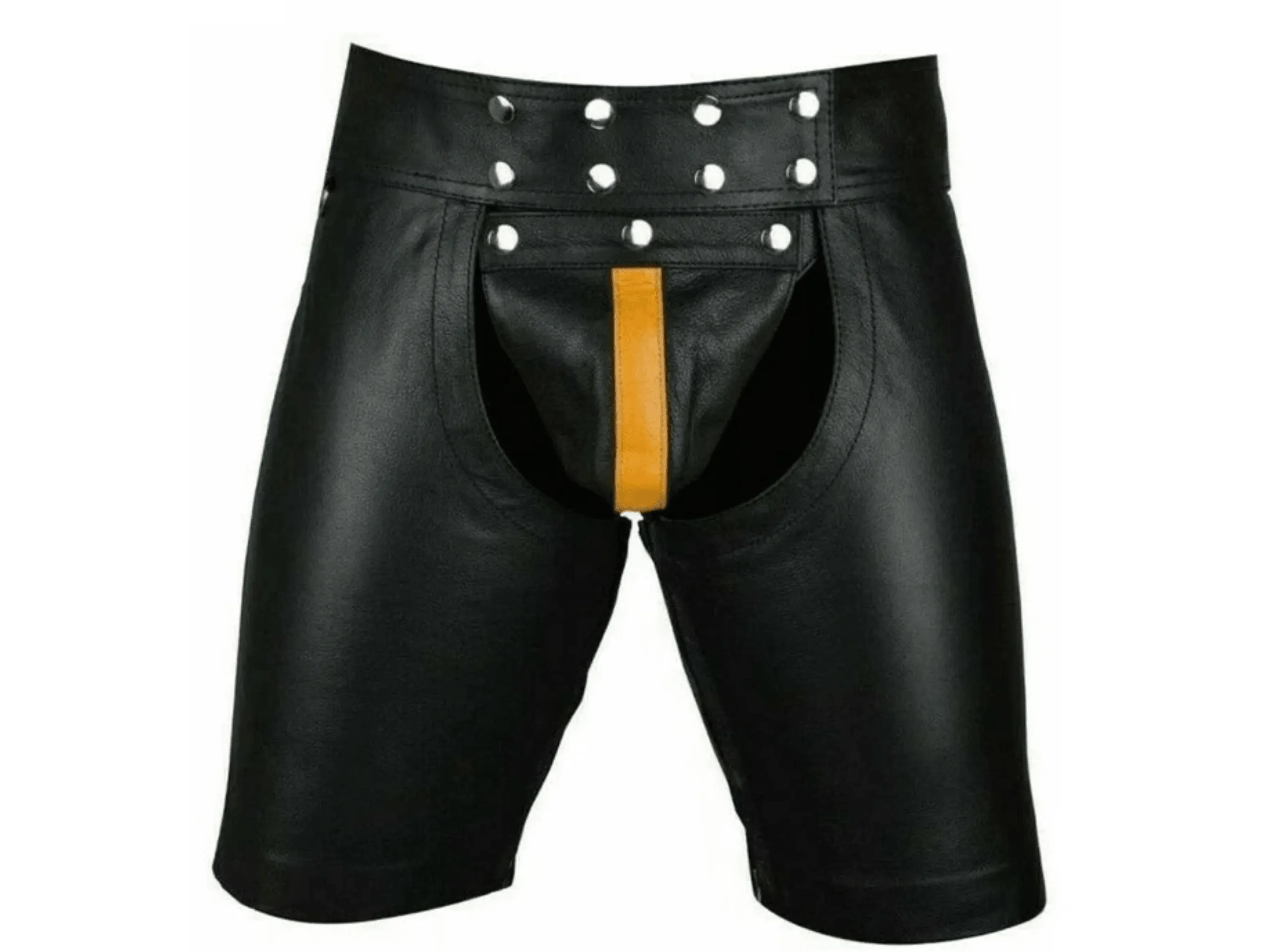 Fetish Wear Hollow Out Bondage Leather Shorts with Jockstrap