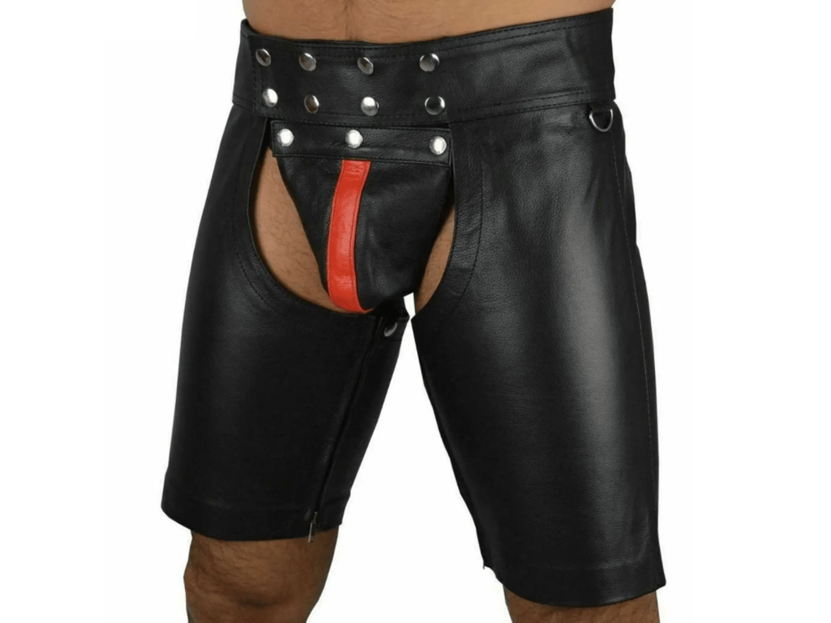 Fetish Wear Hollow Out Bondage Leather Shorts with Jockstrap