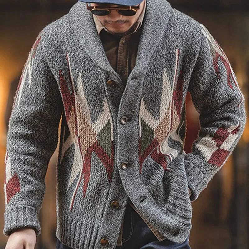 Foesce -New Male Clothes Knitted Vintage Fashion Cardigan Sweater Autumn Thicken Coat Streetwear Trendy V-neck Men's