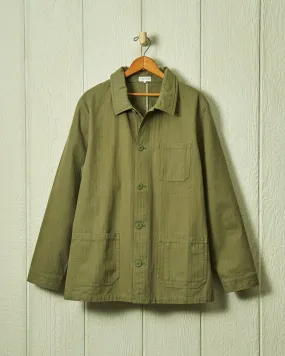 French Workman’s Jacket in Olive Herringbone