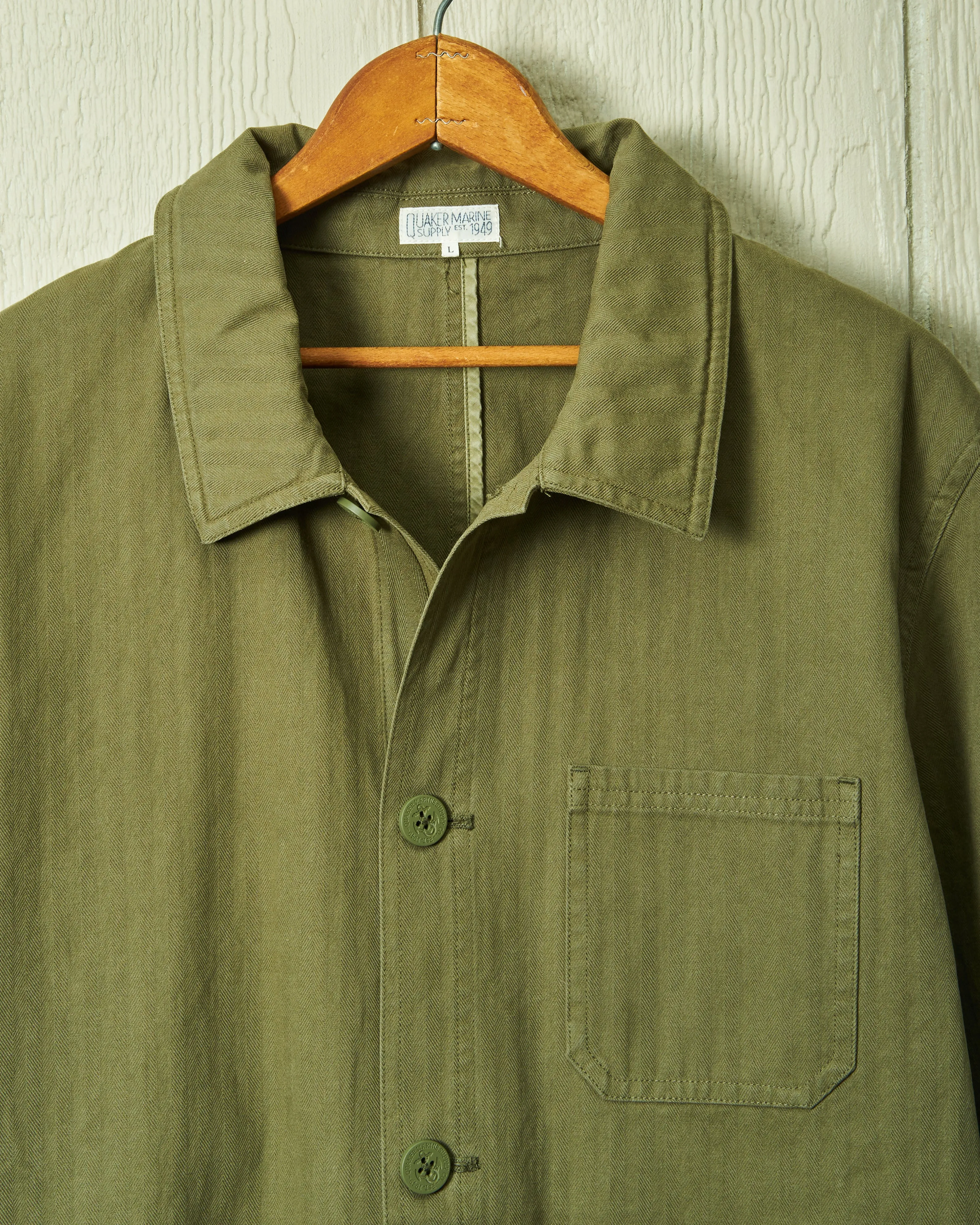 French Workman’s Jacket in Olive Herringbone