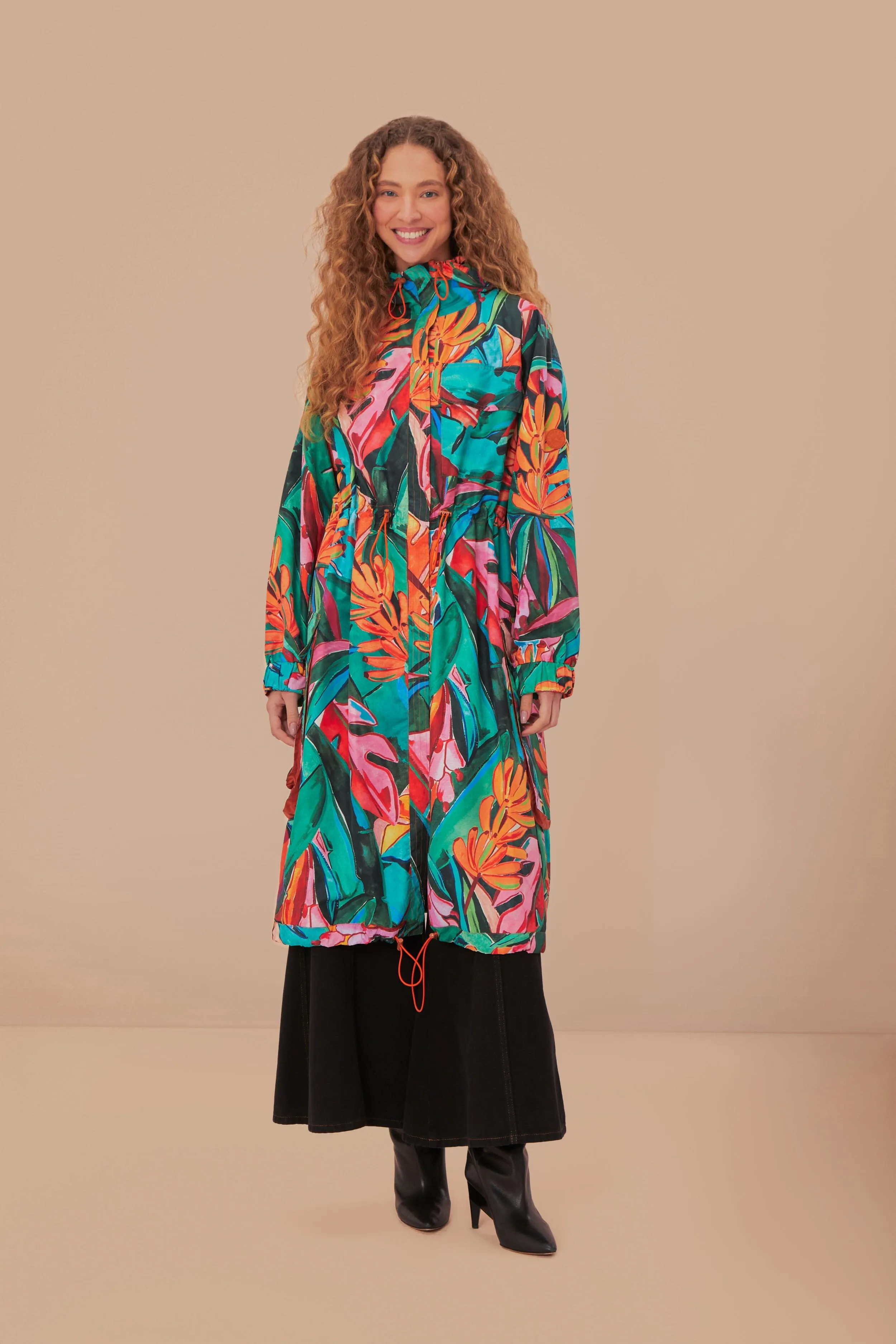 Green Banana Foliage Maxi Raincoat