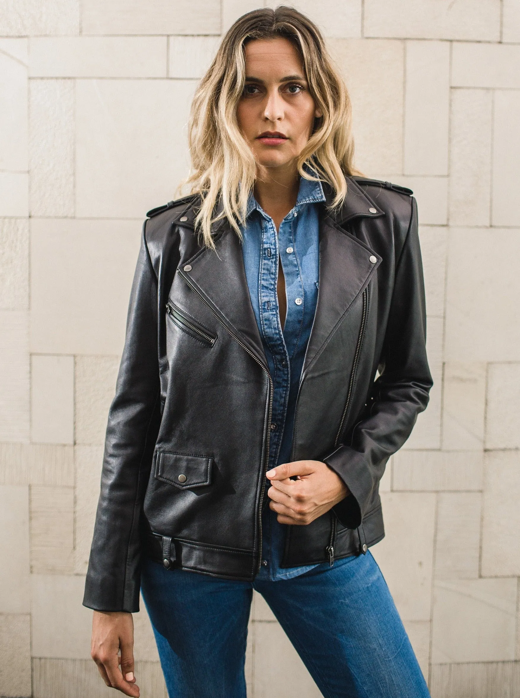 HARPER LEATHER JACKET - BLACK