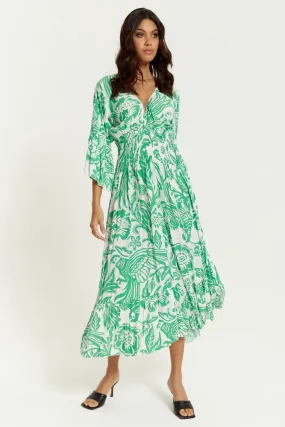 Hoxton Gal Oversized V Neck Detail Floral Print Maxi Dress