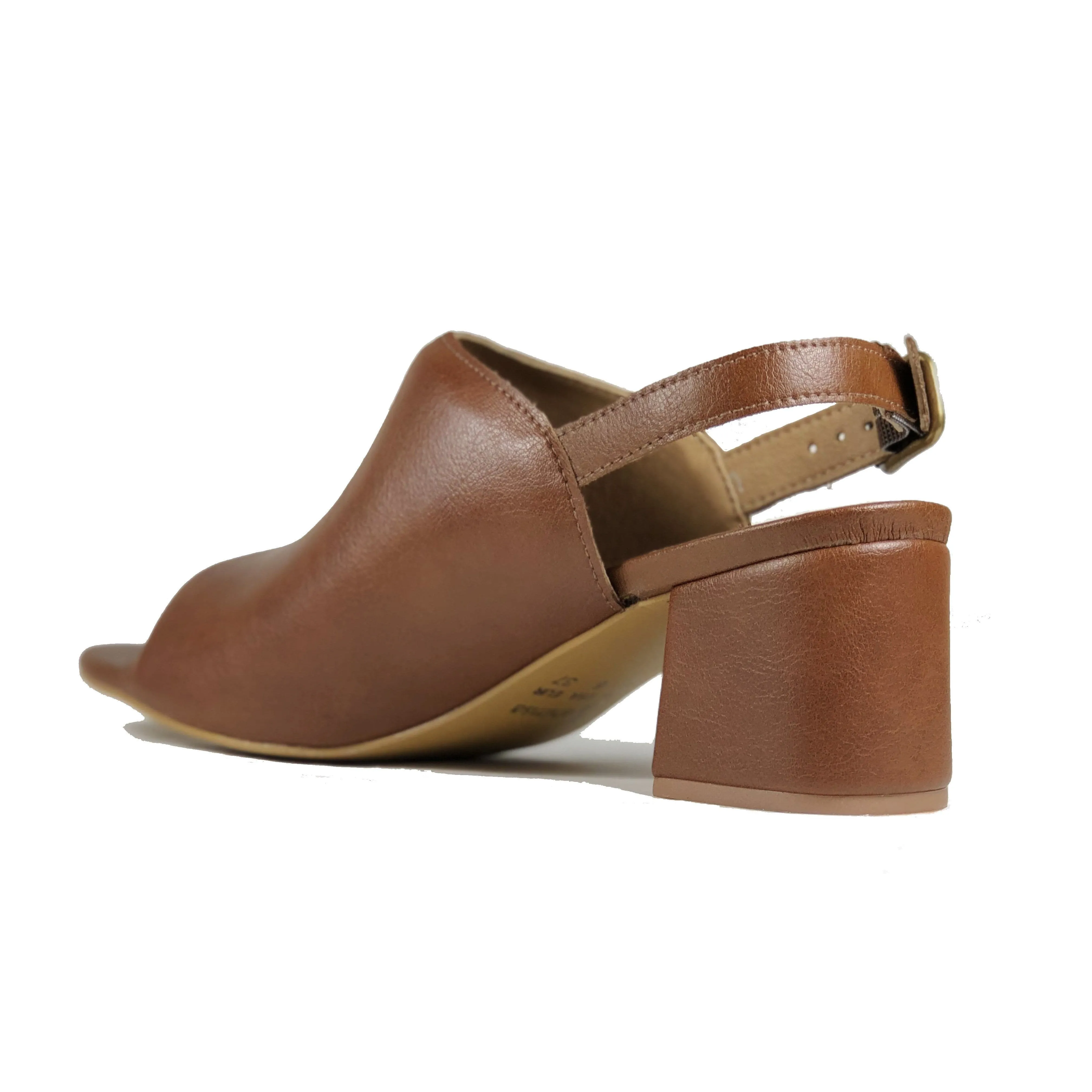 'Iolanda' vegan women's open-toe block heel by Ahimsa - cognac