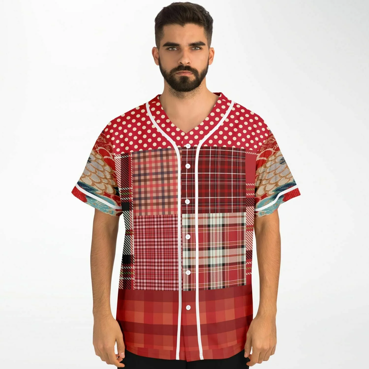 Jersey Salsa Plaid Patchwork Button Front Jersey