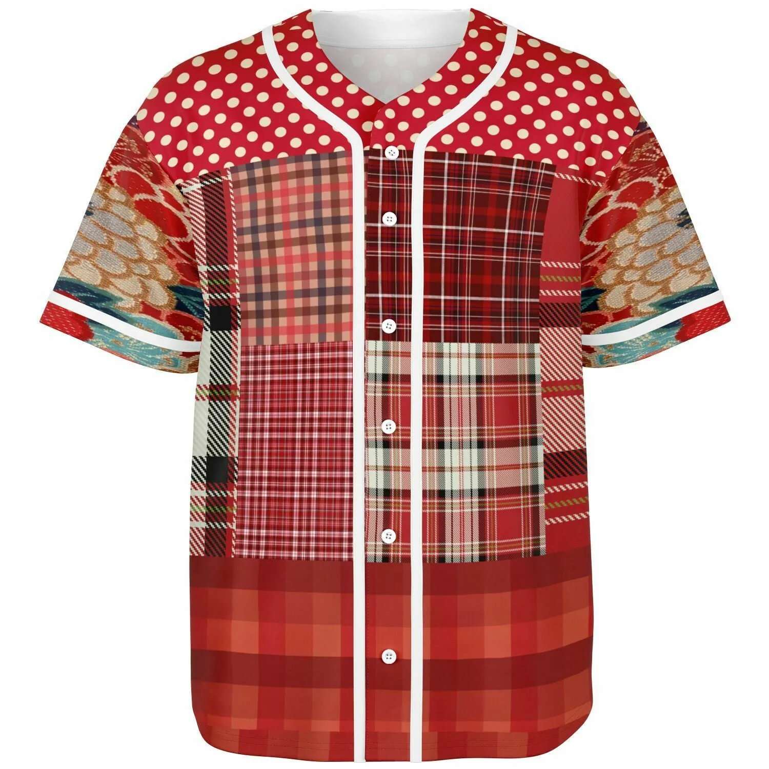 Jersey Salsa Plaid Patchwork Button Front Jersey