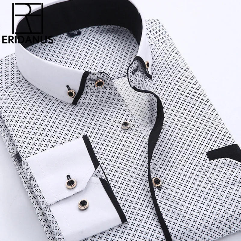 Long Sleeve Slim Men Dress Shirt Autumn New Fashion Designer Solid Male Clothing Fit Business Shirts