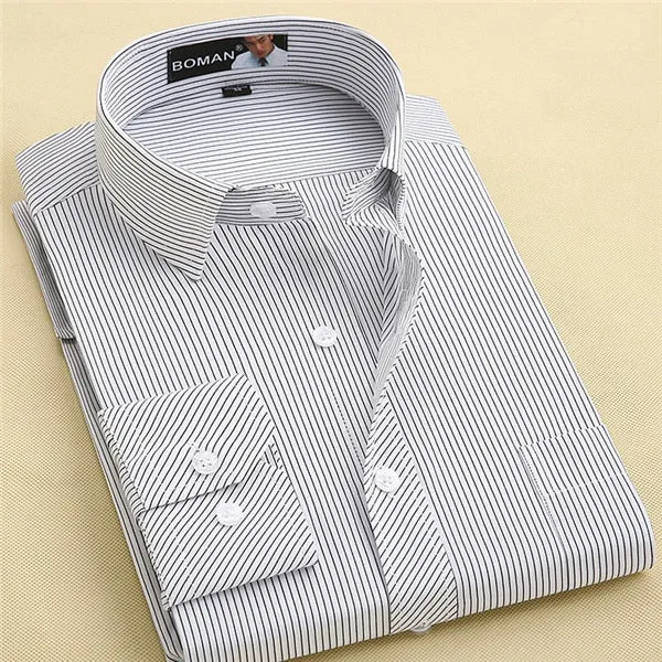 Long Sleeve Slim Men Dress Shirt Autumn New Fashion Designer Solid Male Clothing Fit Business Shirts