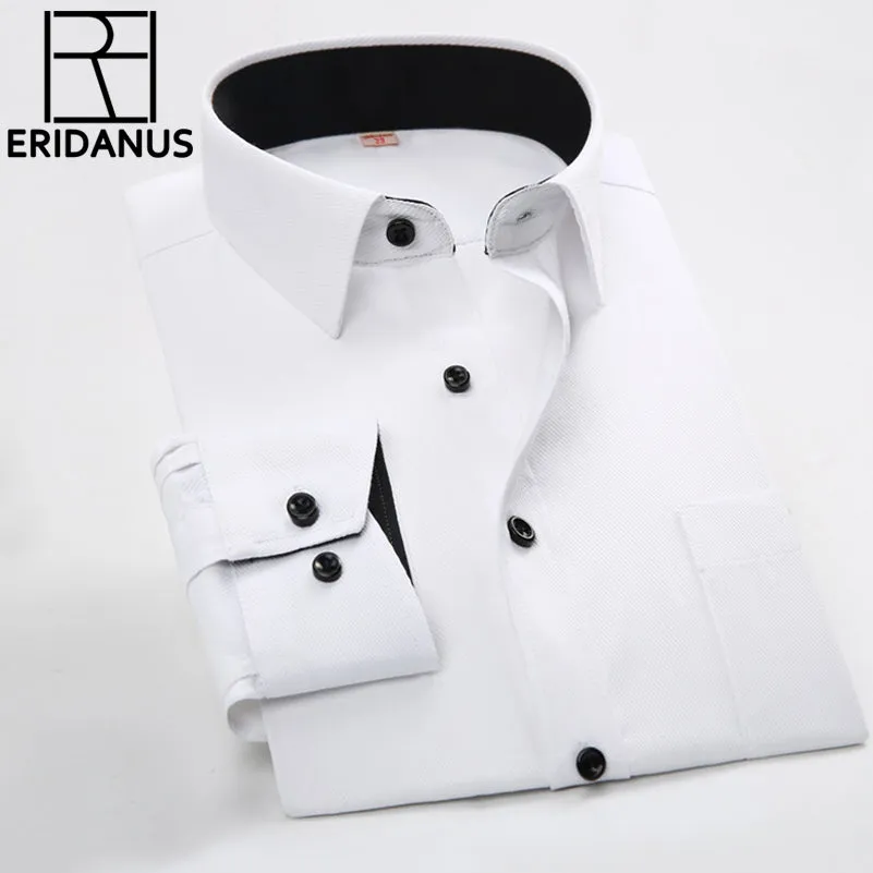 Long Sleeve Slim Men Dress Shirt Autumn New Fashion Designer Solid Male Clothing Fit Business Shirts